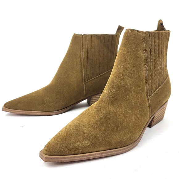 Marc Fisher LTD Yarita Toe Ankle Bootie Chelsea Brown Suede Pull On Pointed 8M - Picture 1 of 16